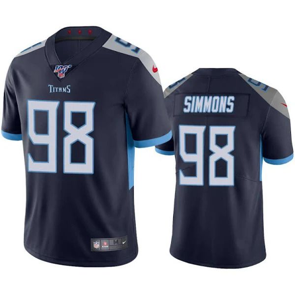 Men Tennessee Titans #98 Jeffery Simmons Nike Navy 100th Vapor Limited NFL Jersey